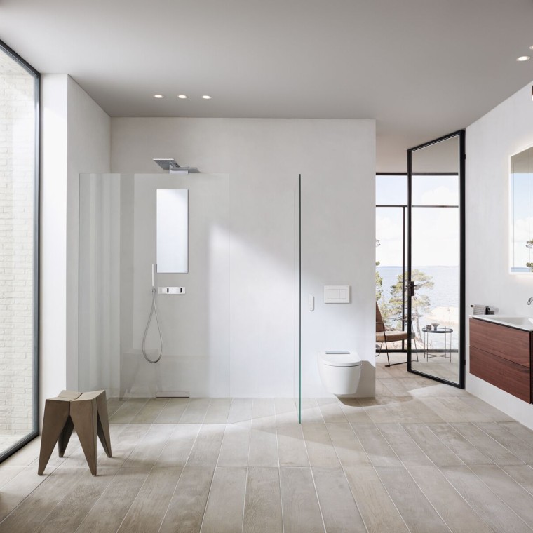 A luxurious bathroom with a walk-in shower A luxurious bathroom with a walk-in shower