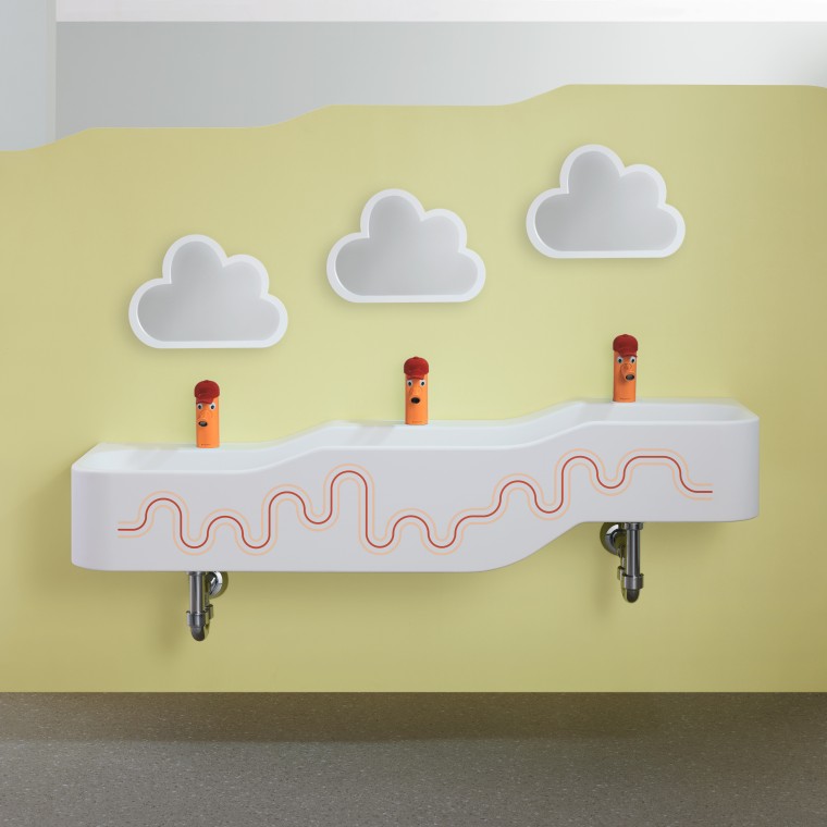 Element za igru i pranje Geberit Bambini u karmin crvenoj i narančastoj boji