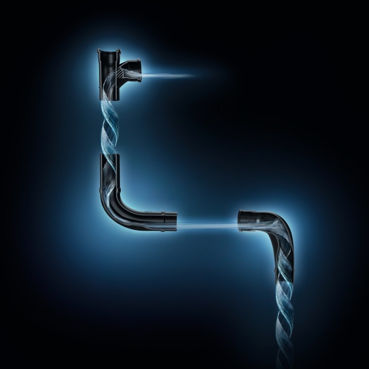 Hidraulički optimirano ispiranje s fazonskim komadima Geberit SuperTube.