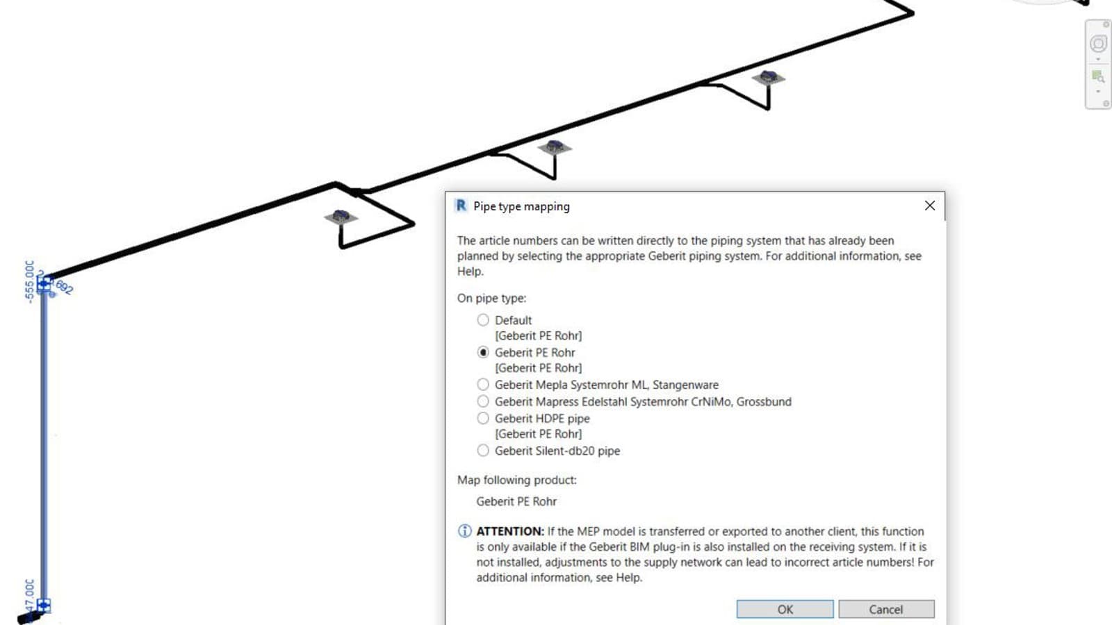 Dodjeljivanje broja arktikala odabranoj cijevi sustava u Geberit BIM dodatku Dodjeljivanje broja arktikala odabranoj cijevi sustava u Geberit BIM dodatku